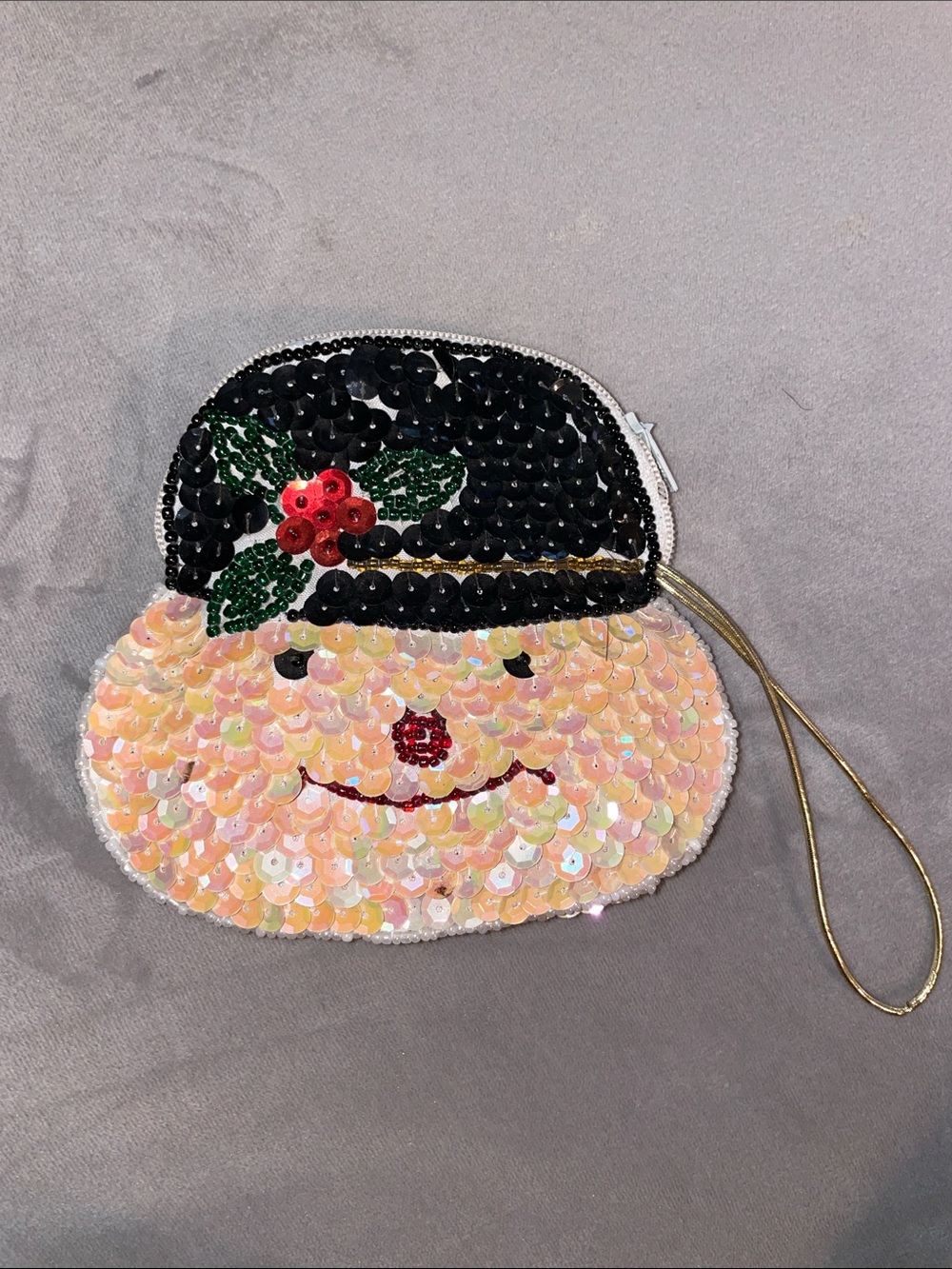 Vintage Sequin Snowman Wristlet Pouch / Coin Purse